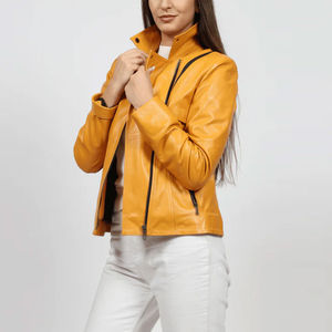 Veste en cuir pour femme, style motard, manches longues, fermeture éclair, vêtement d'extérieur élégant, parfait pour l'automne, à porter au quotidien, look urbain - Product Image 3
