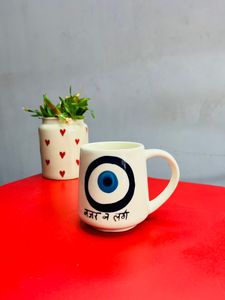 Céramique Evil Eye Tasse à café en céramique faite à la main Tasse à boisson imprimée Utilisation quotidienne Micro-ondes Cadeau pour anniversaire - Product Image 2