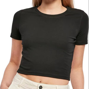 Top corto de LICRA y algodón de alta calidad para mujer, camiseta informal con cuello ajustado, diseño personalizado, parches bordados de verano, talla XL - Product Image 3