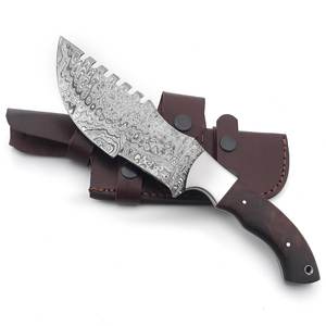 Cuchillo de caza de acero de Damasco personalizable, cuchillo de camping hecho a mano con mango de madera, incluye funda de transporte Horizontal OEM - Product Image 1
