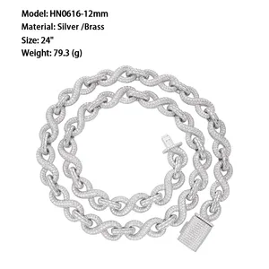 Chaîne à maillons infinis de qualité supérieure de 12 mm, plaquée or rhodié 14 carats 18 carats, avec CZ moissanite, collier hip hop en gros - Product Image 6