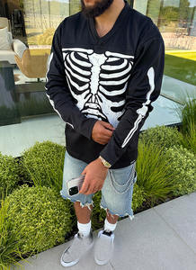 Camisetas de hombre de poliéster de corte holgado, camisetas de fútbol con esqueleto de manga larga para hombre, ropa de calle Retro de gran tamaño con estampado personalizado - Product Image 3