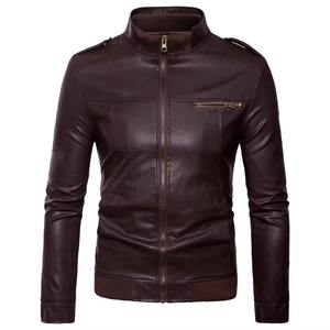 PU cuir hommes Slim Fit col montant veste printemps automne vêtements d'extérieur à la mode conception solide pour motos motards avant Moto - Product Image 6