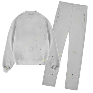 Vente en gros de sweatshirts et pantalons de survêtement personnalisés en coton 100% pour hommes peints à la main en éponge française survêtements longueur genou poids lourd - Product Image 2
