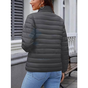 <b>Women</b> <b>Lightweight</b> <b>Quilted</b> Puffer <b>Jacket</b> Full Zip Stand Collar with 4 Pockets Warm Padded Fleece Winter Coat Dark Grey - Product Image 2