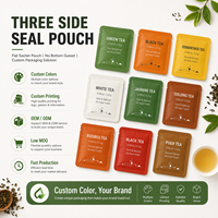 Sachet d'emballage plat en aluminium à trois soudures latérales, imprimé sur mesure, de qualité alimentaire, pour café, thé et filtre à dégoulinement