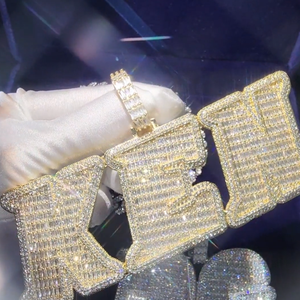 Colgantes y Dijes Personalizados con Nombre Cristiano, Chapados en Oro de 14k y 18k, Certificados por IGI, con Diamantes de Corte Baguette, Estilo Hip Hop, para Hombre y Mujer - Product Image 3