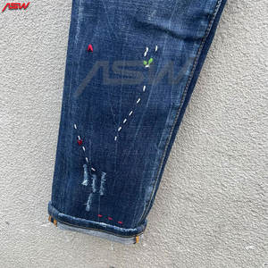 กางเกงยีนส์ขายาวสำหรับผู้ชายกางเกงยีนส์ทรงตรงสไตล์วินเทจผ้าซักแบบขาดใส่สบาย - Product Image 4