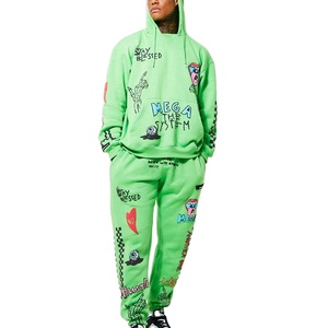 Offre Spéciale coton France Terry graphique sérigraphie hommes survêtement ensembles Streetwear personnalisé 3d bouffée 2 pièces hommes sweats à capuche Joggers ensembles - Product Image 1