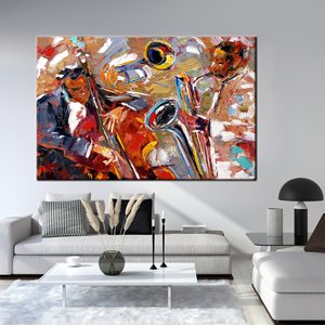 Toile imprimée élégante : Décoration artistique avec musiciens de jazz saxophonistes, 1P : Prêt à accrocher - Product Image 1
