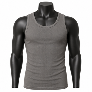 Camiseta sin mangas acanalada personalizada para hombre, ajuste slim, algodón elástico, chaleco sin mangas, ropa interior de gimnasio, proveedor mayorista OEM - Product Image 1