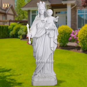 Statue de la Vierge Marie et de l'Enfant Jésus en marbre blanc sculptée à la main Sculpture catholique religieuse pour le jardin de l'église ou la <span class=keywords><strong>d</strong></span>écoration intérieure - Product Image 1