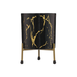 Juego de macetas de metal martillado negro con soporte dorado y juego de macetas de interior con textura moderna para decoración de hogar y oficina - Product Image 2