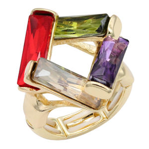 Bague en grappe plaquée or avec pierre transparente, bijoux géométriques tendance pour enfants, base en cuivre, sertissage à griffes, pierre créée en laboratoire - Product Image 3