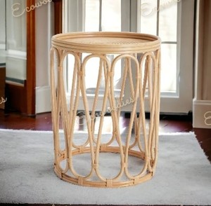 Tabouret en rotin de bambou intérieur et extérieur avec console en incrustation d'os Muda pouf pour la maison, le salon ou le bureau - Product Image 3