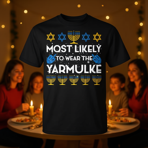 เสื้อยืดวัฒนธรรมชาวยิวระดับพรีเมียมสำหรับโปรโมชั่น น่าจะสวมยาร์มุลเก้ในวันฮานุกคาห์เพื่อแสดงมรดกชาวยิว - Product Image 2