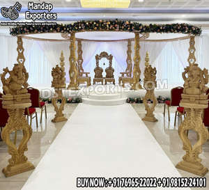 Mandap Tallado Mayur para Ceremonia de Boda Gujarati, Mandap con Tema de Palacio para Ceremonia de Boda India, Magnífico Mandap de Madera para Eventos en Australia - Product Image 5