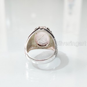 Bague en argent sterling 925 pour homme, en quartz rose naturel, pierre de naissance d'avril, toutes tailles, bijoux de mariage arabes, vente en gros - Product Image 6
