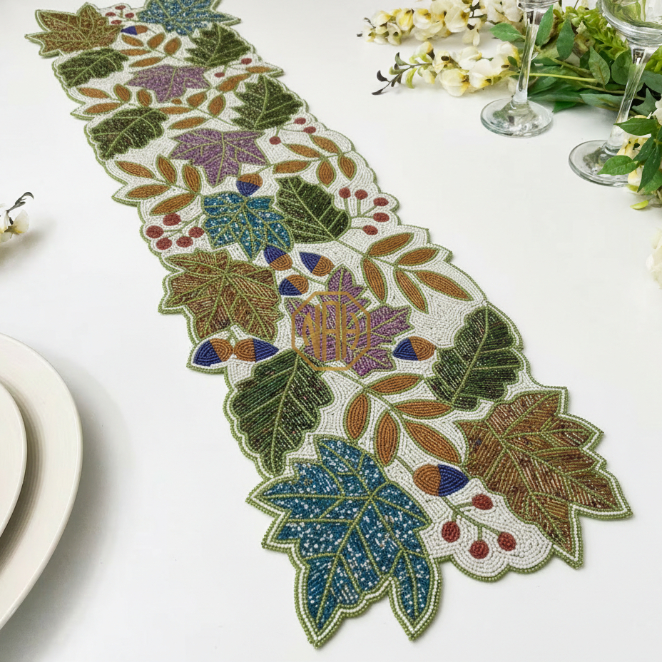 Camino de mesa bordado floral negro