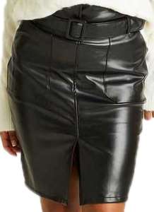 Vente flash Jupe en cuir pour femmes Longueur courte Hiver Lavée 100% cuir Tissu à paillettes Jupe en cuir - Product Image 1