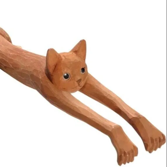 Calvin – grattoir de dos artisanal sur le thème du chat en bois 100% naturel Padauk, masseur de dos CHSW0014