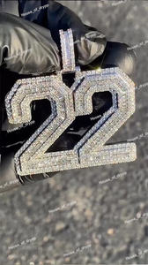 Pendentif numéro 22 en moissanite sertie de diamants, style hip-hop, collier statement bling-bling. - Product Image 2