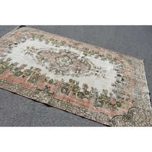 Classic Beige <b>Pink</b> 5.6 X 9.4ft Large Area Turkish Rug Wool PP Material <b>Latex</b> Backing Abstract for Entryway Hallway Rectangle - Product Image 2