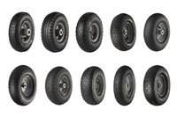 Roues robustes en acier et polyuréthane à profil en V, roulettes noires OEM pour chariot à main, chariot de transport, chariot à roulettes avec roulement à billes