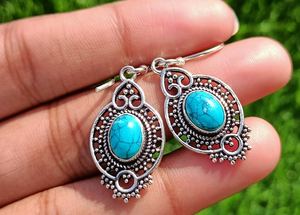 Boho 925 Silver Plated Vintage <b>Turquoise</b> Gemstone Dangle Drop <b>Earrings</b> Handmade Jewelry Gift For Women Unique <b>Earrings</b> - Product Image 2