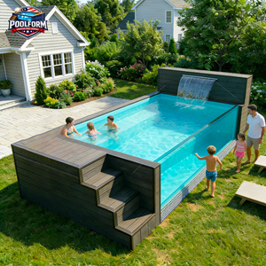 สระว่ายน้ำสำเร็จรูปเหนือพื้นดินแบบโมเดิร์น ผนังไม้ตกแต่ง พร้อมสระไฟเบอร์กลาสสำหรับพักผ่อน  ตกแต่งด้วยวัสดุ WPC - Product Image 5