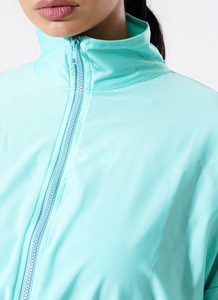 Venta al por mayor mujeres Zipper Top Sea Green Color 100% algodón sudaderas con capucha logotipo personalizado mujeres sudaderas recortadas para las mujeres - Product Image 2