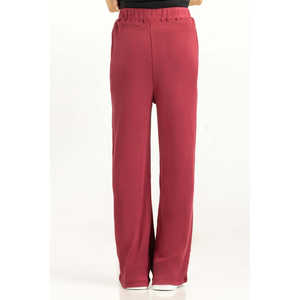 Pantalon décontracté rouge taille haute pour femme, coupe large, en toile respirante, style survêtement, coupe droite, effet froissé WM-TRKN-SS24-102 - Product Image 4