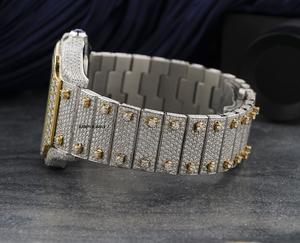 Montre de luxe en moissanite bicolore avec cadran romain, bijoux hip-hop haut de gamme, montre-bracelet en diamant - Product Image 3