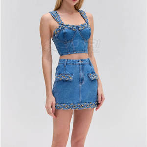 Coupe-vent fabriqué en usine pour femmes Denim Crop Top meilleure qualité respirant coton fait femmes Denim Crop Top - Product Image 3