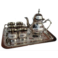 Juego de Café o Té Vintage de Latón de Alta Calidad con Hermoso Grabado, Acabado Pulido y Color Blanco para Hogar y Hotel