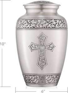 Urnes en métal à gravure croisée Urnes en laiton doré argenté et en acier inoxydable Urnes en métal pour cendres Urnes en fonte d'aluminium et urnes en laiton - Product Image 3