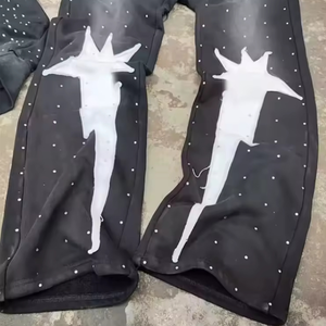 Pantalon de survêtement décontracté pour homme avec broderie effet vieilli, 100 % coton, séchage rapide et respirant, confortable, taille mi-haute, coupe droite - Product Image 3