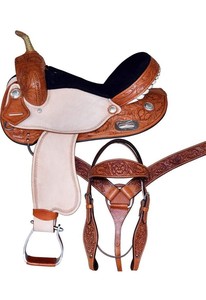 Ensemble de selle Western avec siège en cuir suédé durable Outillage à la main Sculpture Assorti Headstall et plaque de poitrine - Product Image 6