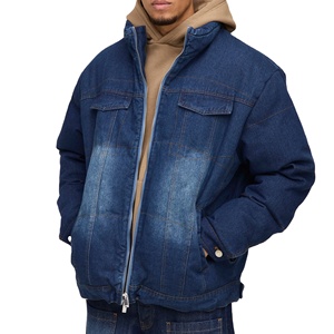 Quality Formal Embroidered Windproof Oversized Drop Shoulder Denim Jeans <b>Jacket</b> <b>Men</b> Distressed Black 100% Cotton Winter <b>Filled</b> - Product Image 1