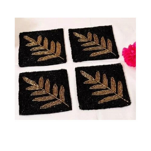Leaf Design Glass Beaded Coaster Set of 4 Tea Coffee Drink <b>Mats</b> Dining <b>Table</b> Coaster <b>Christmas</b> Festive Occasion & Decoration - Product Image 1