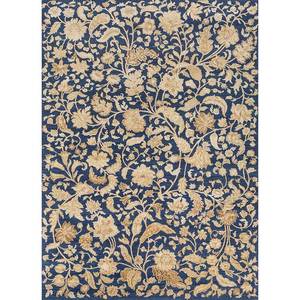 Tapis rectangulaire en laine et soie noué à la main, motif floral bleu aurore, pour salon, voiture, couloir, design abstrait/floral en puzzle - Product Image 1