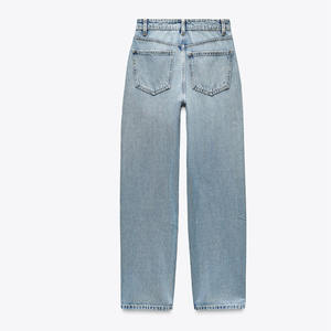 Jeans en denim droits pour femmes, jeans en denim délavé classique, pantalons respirants personnalisés, rétro, mode, ODM, OEM, pleine longueur - Product Image 6