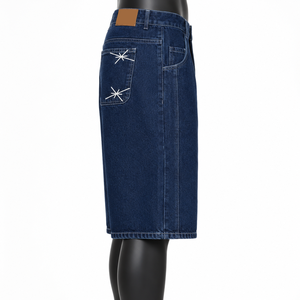 Pantalones Cortos de Mezclilla Holgados Personalizados para Hombre, Estilo Urbano, Lavado Oscuro, OEM, ODM, Marca Privada, Venta al Por Mayor - Product Image 4