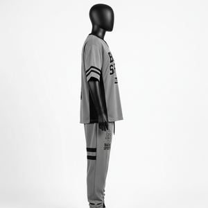 Premium 180 GSM Polyester <b>Mesh</b> Jersey <b>Pants</b> Set Grey Contrast Sleeve Stripe Knee Panel Custom Logo Women's Sets - Product Image 6