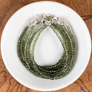 Bracelet en perles de MOLDAVITE facetté en forme de rondelle, bijoux en téktite avec certification - Product Image 2