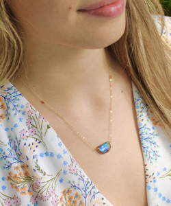 Labradorite Half <b>Moon</b> Gemstone Wire Chain Necklace Aqua Chalcedony rainbow Moonstone 925 Silver Gold Plated Handmade Necklaces - Product Image 6