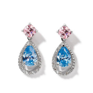 Jeulia Teardrop Sparkling Aquamarine Halo Pear Cut Sterling <b>Silver</b> <b>Drop</b> <b>Earrings</b> for Party - Product Image 1