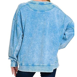 2024 personalizado ácido lavado pulóver cuello redondo sudadera de gran tamaño para mujer nuevo estilo Vintage estampado con Puff Technics logotipo personalizado - Product Image 2