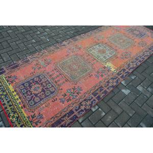 Vintage <b>Runner</b> Rug 3.9x11 ft, <b>Red</b> Plants & trees Turkish Wool Rug - Product Image 2