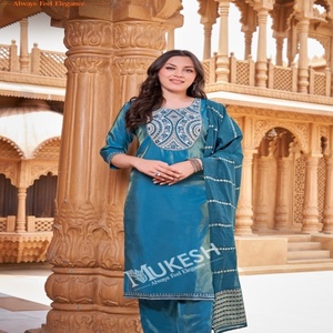 Moda viscosa a fuego lento romano con cuentas bordado Kurti pantalón y Dupatta mujer moda fabricante de Surat - Product Image 1